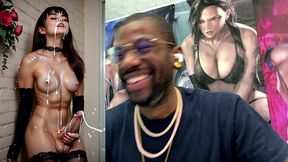 cute buff transgender girl jerking off and cumming everywhere, ai generated