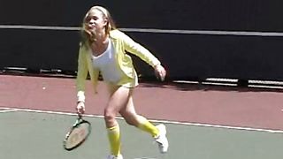 "Teen masturbates outdoors after tennis"