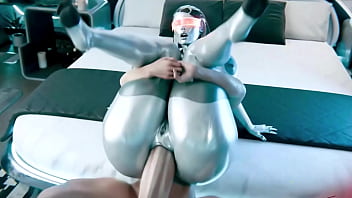 Woman in futuristic fantasy squirts and savors climaxes on face and body in futa animation