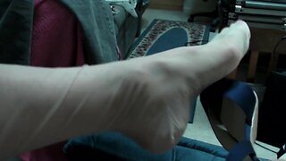 White RHT stockings, heels, sheer panty, and cum