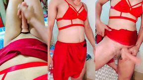 sissysimran - update #85 - sexy shemale in red lingerie - nov 04, 2024