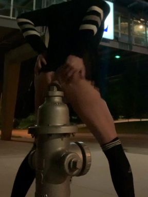 Riding Huge Dildo on a Fire Hydrant Next to Busy 4 Lane Road