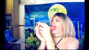 Horny midwest crossdresser throats a dildo and jerks it off. (no audio)