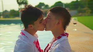 Two College Boys in Uniforms Find Love by the Pool