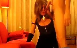 Slutty CD sucks, licks ass and swallows cum