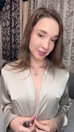 Sexy brunette in satin robe