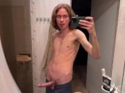 Cute guy strips down nude and jerks off before sauna