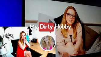 Busty Mia Adler masturbates watching her first videos in lingerie