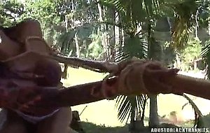 Hogtied ts analed by a black dude