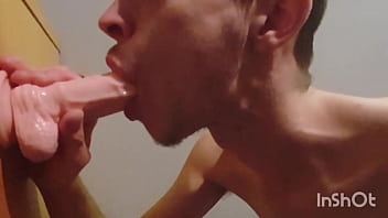 Gay Twink Joe Nuts giving his new dildo a blowjob