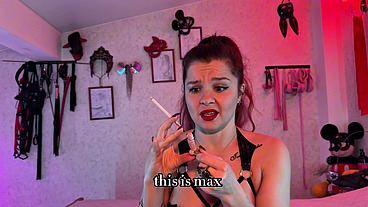 Control of jerking off, humiliation of a small dick and smoking