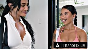 TRANSFIXED - Victoria Grant's Big Trans Dick RIPPED In Front Of Gym Buddy Ameena Green!