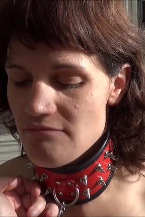 Slave in Leather Corset and Collar Cum Sprayed in Her Mouth