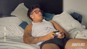 Nerd Face! This Boy Playing Xbox Gets Horny and Masturbates