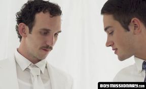 BoyMissionary.com - Muscular gay blows and drills a teased twink raw