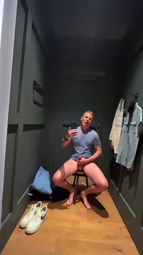 Risky Fitting Room Wank: Next Cubicle Guy Hears Me Cumming - Huge Cumshot