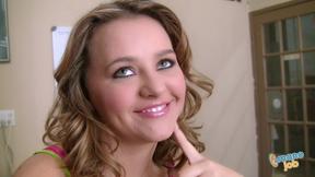 ”Alisa Ford, a petite Russian blonde teen, edges & teases on camera for a heavy facial load!”