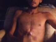 DILF Native Ecstasy Secretly Jacks Off And Milks His Massive Cock While Mother Naps In The Next Room