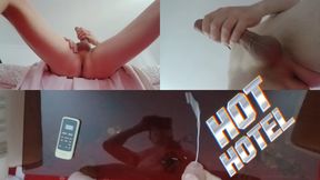 Alone in the hotel. Huge cum on the glass table