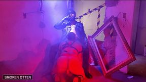 leathered cigarman keep his sub in the dungeon to be used
