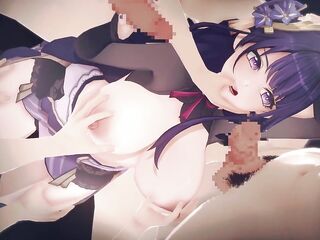 【Genshin Impact Raiden Shogun】group sex CG Anime Animation.(Fingering,tugjob,blow job,sex)