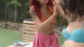 ”Redhead dyke Kimberly Chi beaver licked with naughty stepmommy”