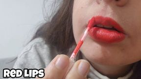 Red Lipstick Application & Tease - Sensual Lip Play Close Up