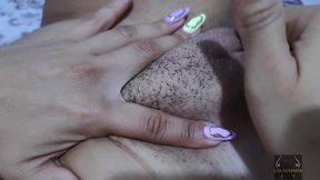 I touch my fat pussy, open it with my fingers and put them inside. (close up)