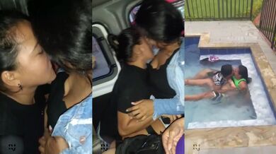 Hot ride with those from work licking big ass outdoors