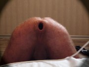 Promo - Plugged Wrecked Ass Hairy Gay Wanker Butt Plug Play Huge Cumshoot from Big Stretched Balls