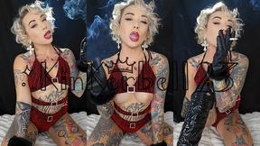 Chainsmoking and playing with tits wearing Leather gloves - Kinkerbell23