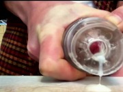 Bator Desk Dump - Groaning verbal creampie in a very slutty Fleshlight cunt