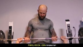 FamilyDick - Older tattooed muscle daddy coaches virgin step