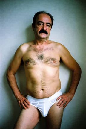 Ai oldermen with mustache in undies