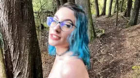 gothic girl sucks a big cock in the middle of the forest