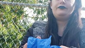 Miss Purrrfect Smoking with Two Pairs of Blue Latex Gloves