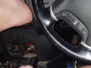 Big dick masturbates in car thinking of his sub