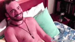 ”Dick measuring masturbation action with amateur jocks”