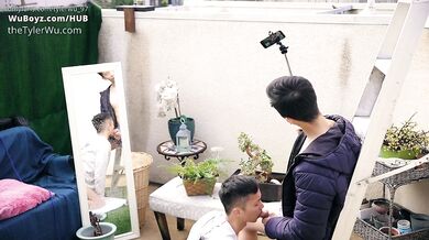 Asian twink choked bareback outdoors in public