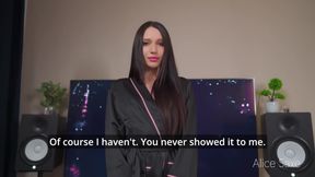 Bratty Brunette Alice Saxe Entices Stepbrother for POV Blowjob, Surrenders Her Shaved Pussy and Small Tits