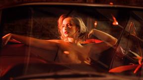 ”Petite teen blondie Polina reveals her nice shaved snatch in a vintage car”