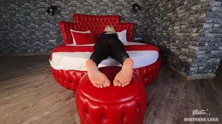 POV Goddess feet pedicure, smearing cream and putting on nylon socks