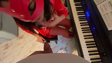 Piano Lesson 2 – Red Lingerie, Deep Oral & Wild Doggy in Front of My Husband