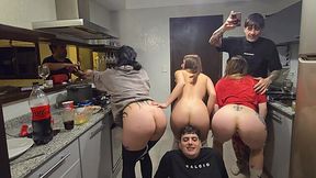 Big cock stud shows behind the scenes of his group fucks with slutty latinas