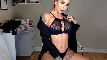 HORNY BUSINESS WOMAN - PUSSY MASTURBARTION with DILDO and HOT LINGERIE - Susy Gala