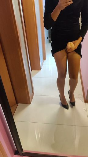 Miczi on beige stockings cums