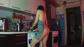 Naked Russian teen is licked by private photographer in the kitchen