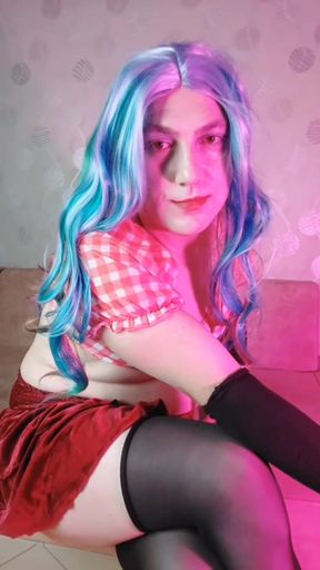 Pretty Femboy in Tights Cute Skirt Red Ambiance
