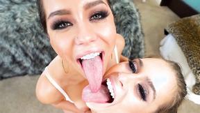 ”Brunette babes do sloppy blowjob”