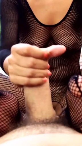 Sexy blond rockbich footjob